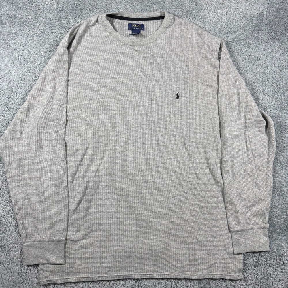 Polo Ralph Lauren Thermal Shirt Mens 3XT Gray Waffle Knit Long Sleeve Pony Logo